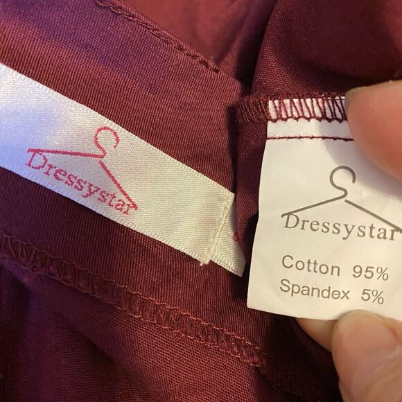 VTG 1980s Dressystar Milkmaid MidiDress MaroonBlack Goth Vamp Halter Strap Tie - Picture 4 of 12